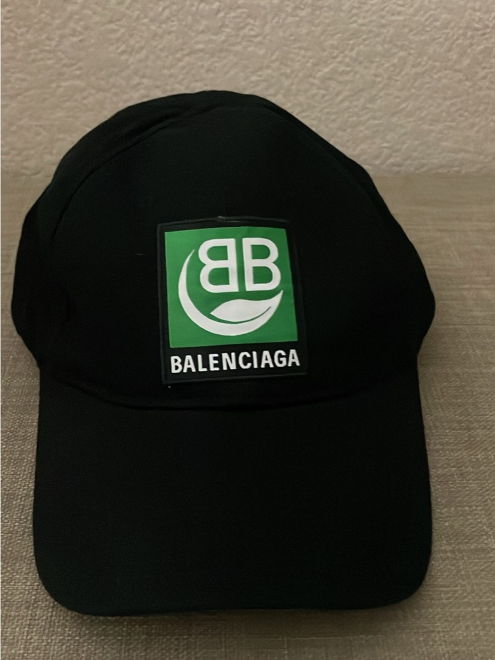 Balenciaga Black Cap with Green Logo Patch
